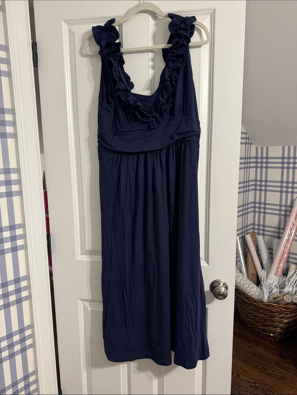 Lilly Pulitzer Navy Ruffle-Trim Midi Dress